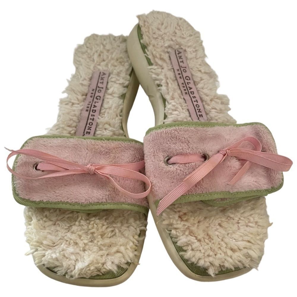 Amy Jo Gladstone New York Pink Terry Cloth Slides Size 38